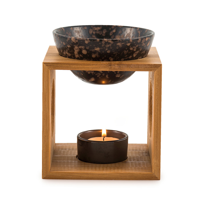 Duftlampe "Feuer & Eis", schwarz, Bambus/Keramik, L 12 x B 12 x H 12,5 cm - Feuer
