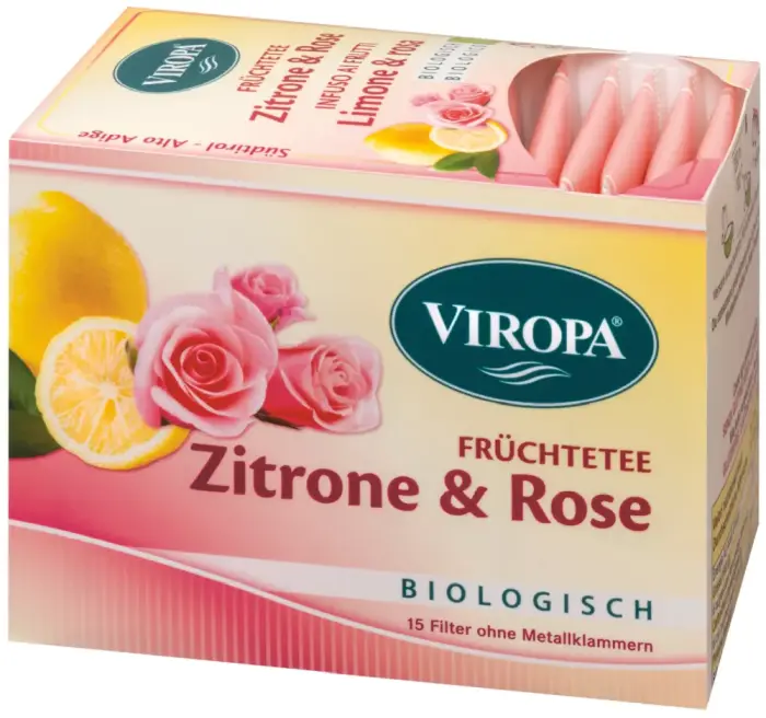 Viropa Bio Zitrone & Rose Früchtetee - 15 Beutel (DE-ÖKO-006)