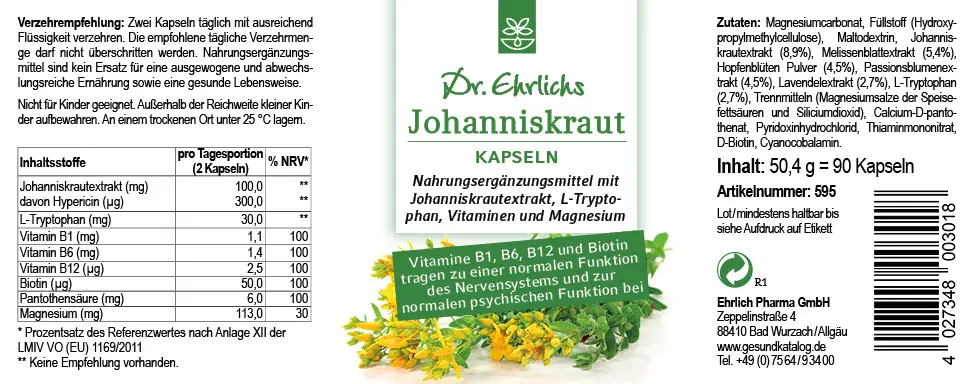 Dr. Ehrlichs Johanniskraut Kapseln - 90 Stück