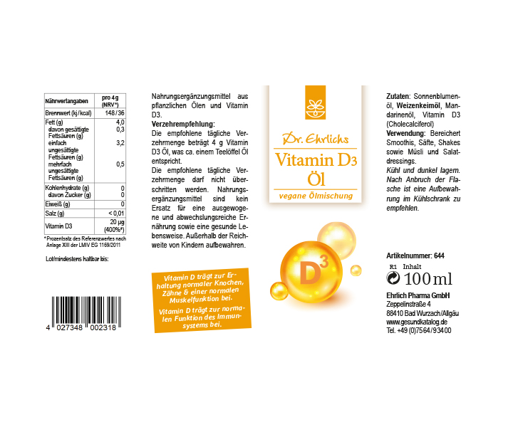 Dr. Ehrlichs Vitamin D Öl vegan, konventionell, 100 ml