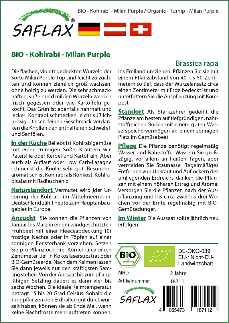 BIO - Kohlrabi - Milan Purple (Brassica rapa) DE-ÖKO-006