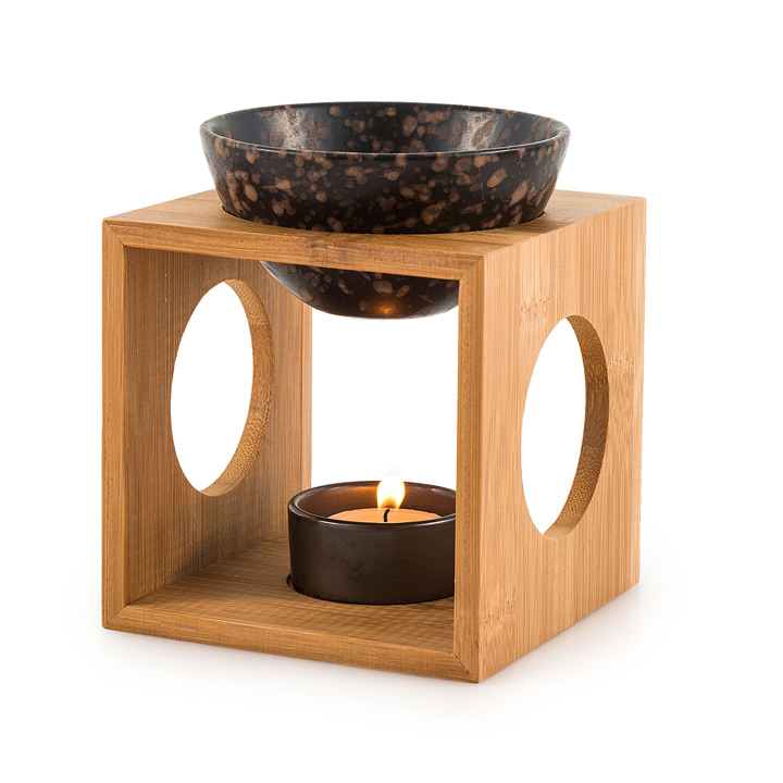 Duftlampe "Feuer & Eis", Bambus/Keramik, L 12 x B 12 x H 12,5 cm - Feuer