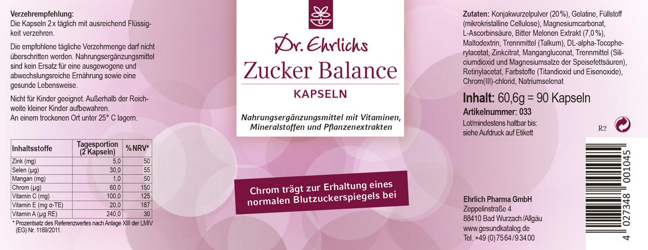 Dr. Ehrlichs ZUCKER Balance Kapseln - 90 Stück