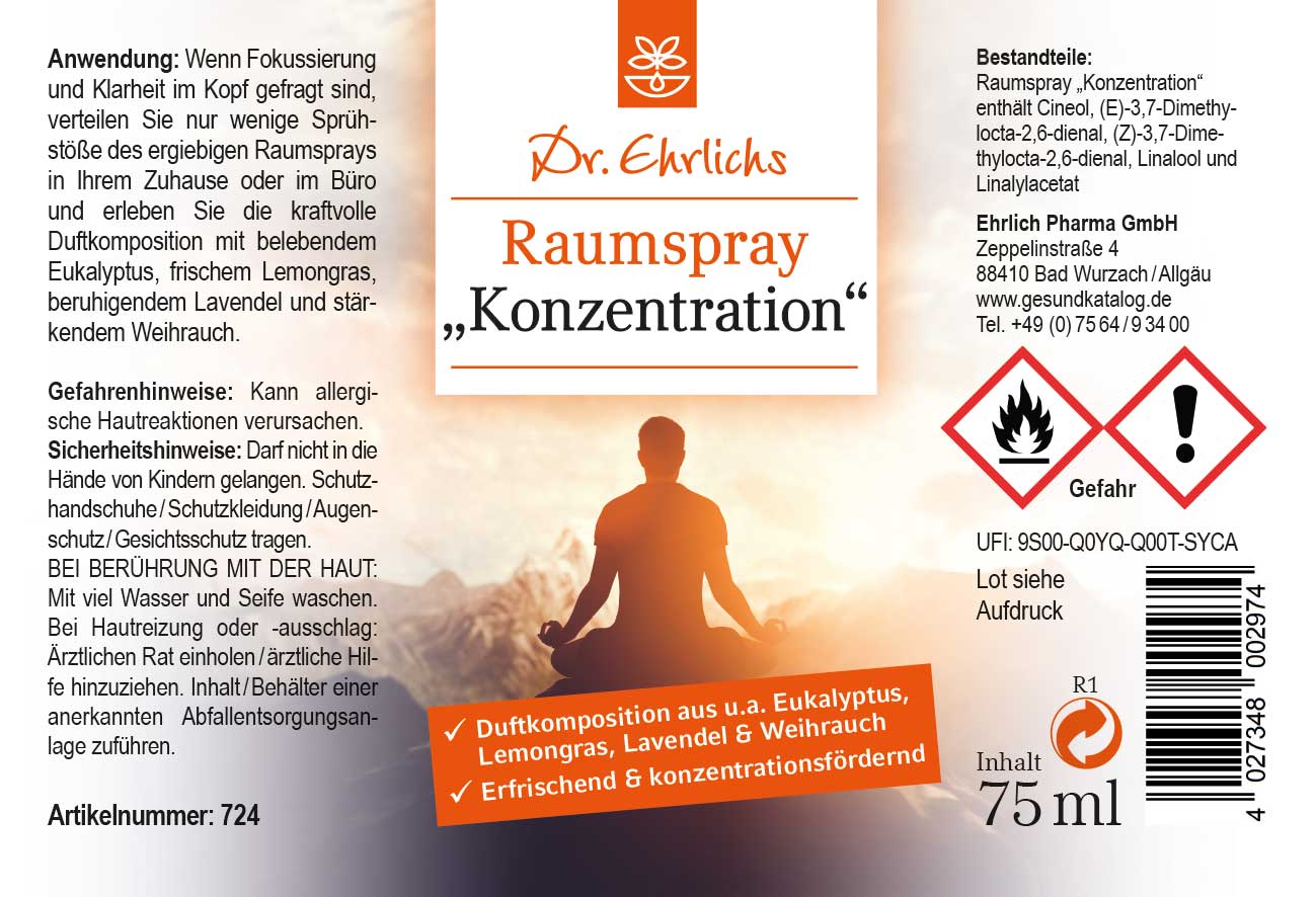 Dr. Ehrlichs Raumspray "Konzentration" 75 ml