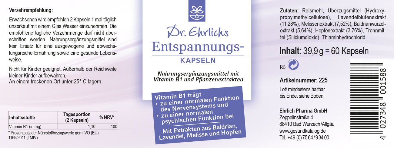 Dr. Ehrlichs Entspannungs-Kapseln - 60 Stück