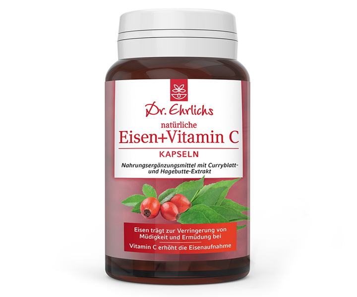 Dr. Ehrlichs Natürliches Eisen + Vitamin C (aus Curryblatt- und Hagebutten-Extrakt)