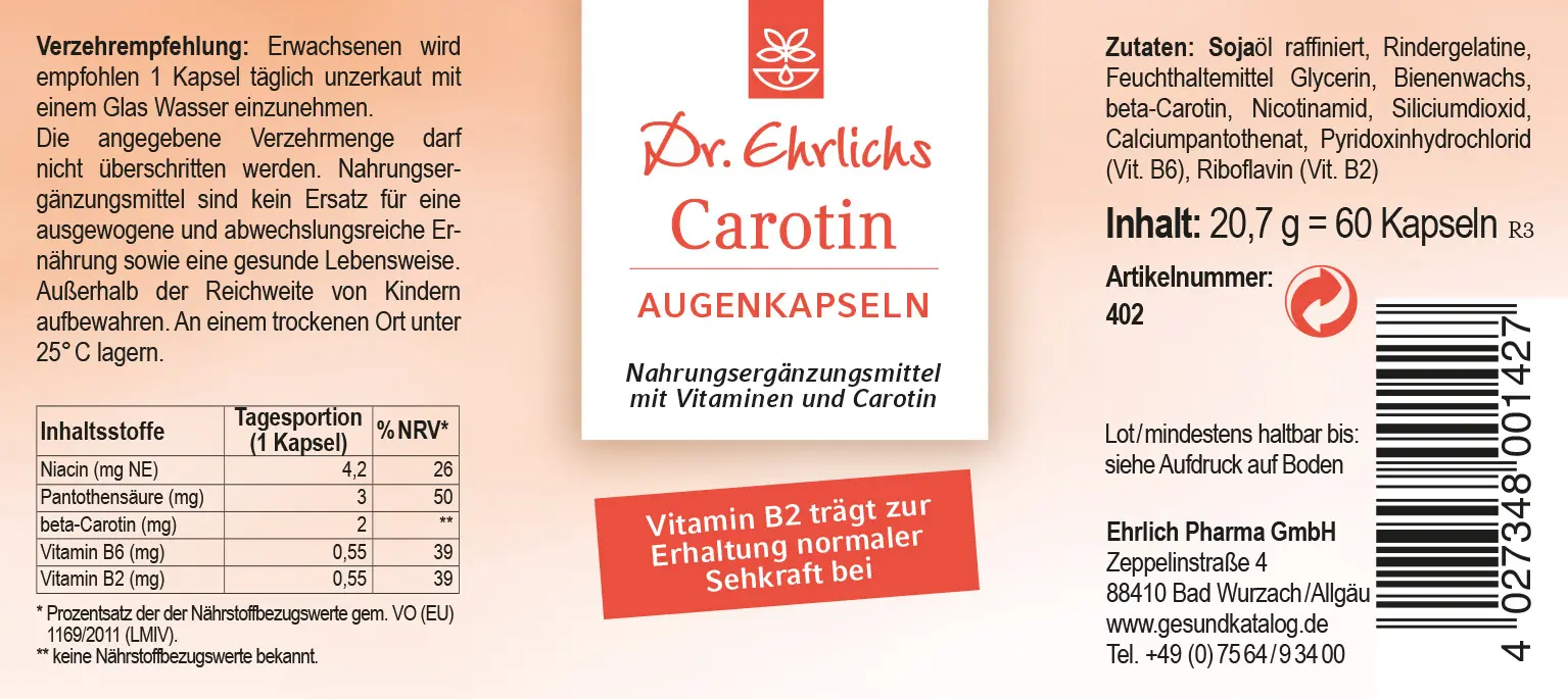 Dr. Ehrlichs Carotin Augenkapseln - 60 Stück