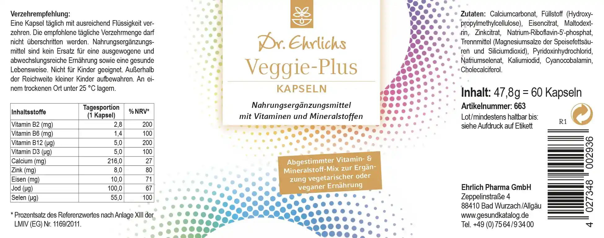 Abbildung Etikett der Dr. Ehrlichs Veggie-Plus Kapseln im 2 für 1 Sparset