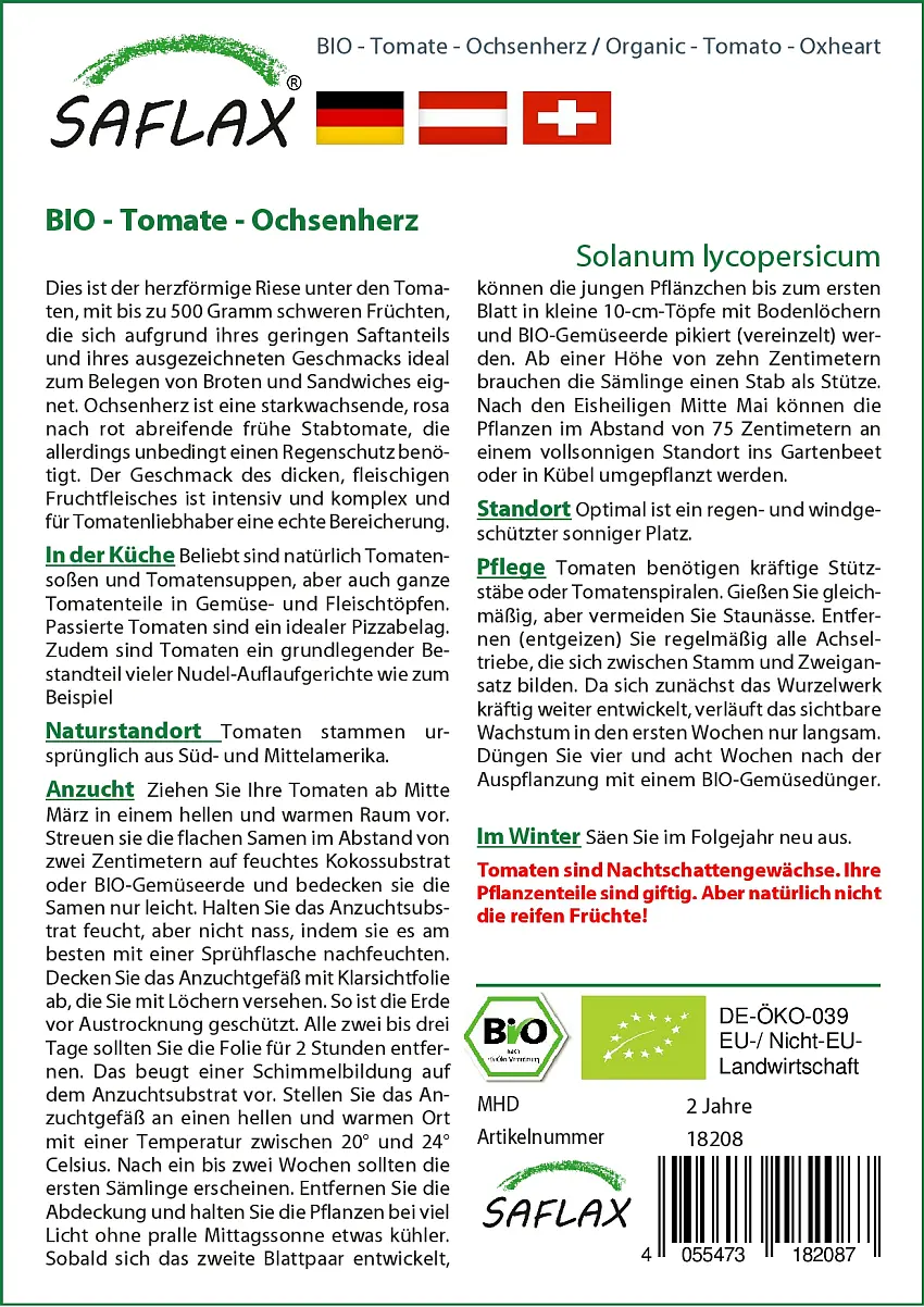BIO - Tomate - Ochsenherz (Solanum lycopersicum) DE-ÖKO-006