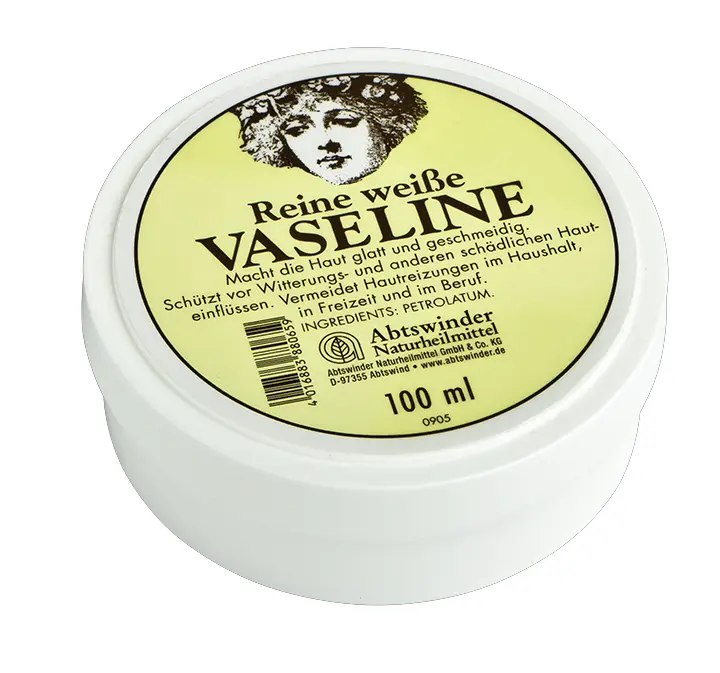 Abbildung Tiegel-Frontseite Reine weiße Vaseline von Abtswinder - der pflegende Hautschutz für sanfte und geschmeidige Haut.