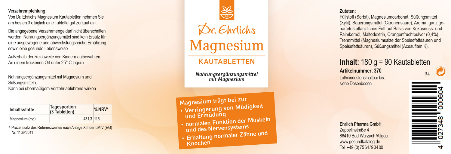 Dr. Ehrlichs Magnesium Kautabletten - 90 Stück