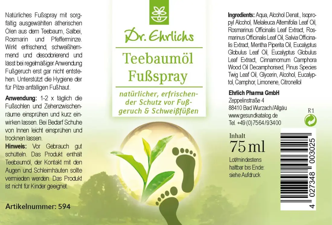 Dr. Ehrlichs Teebaumöl Fußspray 75ml