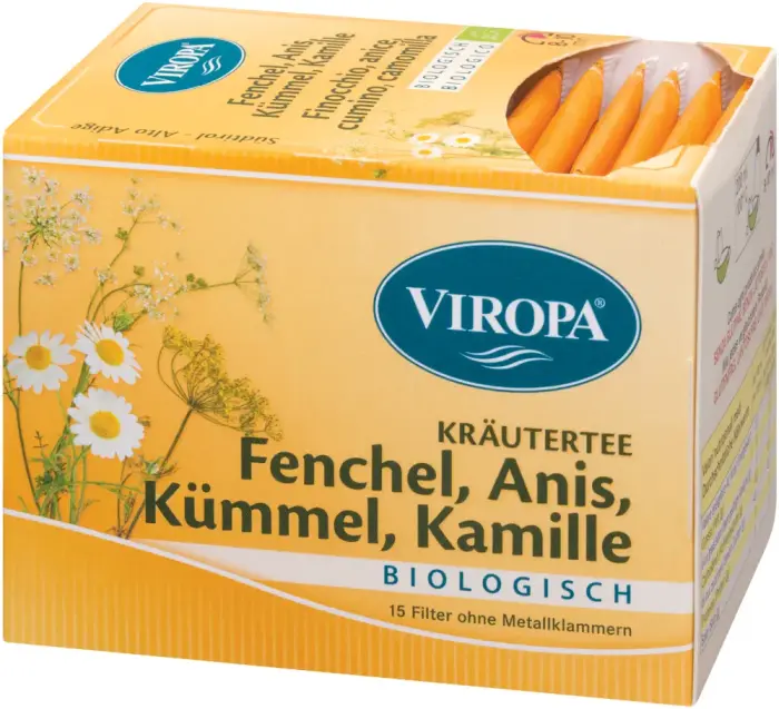 Viropa Bio Fenchel, Anis, Kümmel, Kamille Kräutertee - 15 Beutel (DE-ÖKO-006)